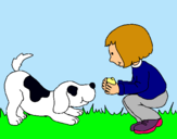 Dibuix Nena i gos jugant  pintat per julia i lo marraco