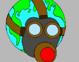 Dibuix Terra amb màscara de gas pintat per bob espnja