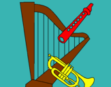 Dibuix Arpa, flauta i trompeta pintat per joan
