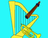 Dibuix Arpa, flauta i trompeta pintat per Instruments Martí
