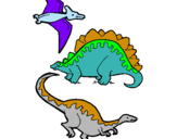 Dibuix Tres classes de dinosauris  pintat per nil