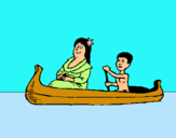 Dibuix Mare i fill en canoa  pintat per guillem oms