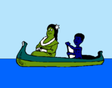 Dibuix Mare i fill en canoa  pintat per amanda 3 años