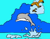 Dibuix Dofí i gavina pintat per ALBA