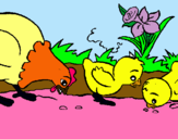 Dibuix Gallina i pollets pintat per aleix