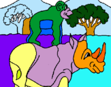 Dibuix Rinoceront i mono pintat per papa