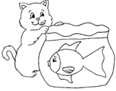 Dibuix Gat i peix  pintat per CARLA