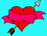 Dibuix Cor, fletxa i llaç pintat per Ana   22-2-2002