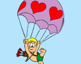 Dibuix Cupido en paracaigudes pintat per ETNA