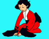 Dibuix Geisha saludant pintat per andreu