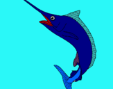 Dibuix Peix espasa pintat per blau