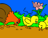 Dibuix Gallina i pollets pintat per abril