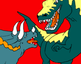 Dibuix Lluita de dinosauris pintat per Abel i Lucas