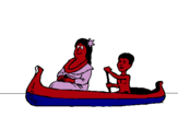Dibuix Mare i fill en canoa  pintat per joan a.