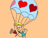 Dibuix Cupido en paracaigudes pintat per MARGA