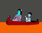 Dibuix Mare i fill en canoa  pintat per MIQUEL