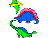 Dibuix Tres classes de dinosauris  pintat per anna