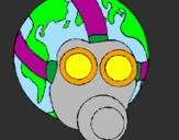 Dibuix Terra amb màscara de gas pintat per arlen