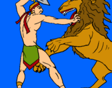 Dibuix Gladiador contra lleó pintat per casa