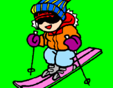 Dibuix Nen esquiant  pintat per NORA MUÑOZ GRAU