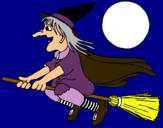 Dibuix Bruixa en escombra voladora pintat per ALEX CABELLO