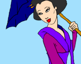 Dibuix Geisha amb paraigua pintat per astrid