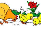 Dibuix Gallina i pollets pintat per anònim