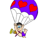 Dibuix Cupido en paracaigudes pintat per globus