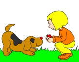 Dibuix Nena i gos jugant  pintat per nerea gonzalez 2nB