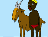 Dibuix Cabra i nen africà pintat per arigato