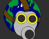 Dibuix Terra amb màscara de gas pintat per Manel