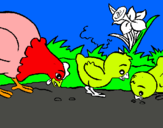 Dibuix Gallina i pollets pintat per mangels