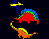 Dibuix Tres classes de dinosauris  pintat per TON