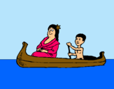 Dibuix Mare i fill en canoa  pintat per soyjo