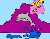 Dibuix Dofí i gavina pintat per ariafdnanuria