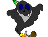 Dibuix Fantasma amb barret de festa pintat per HUGO
