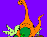 Dibuix Diplodocus assegut  pintat per  lluc
