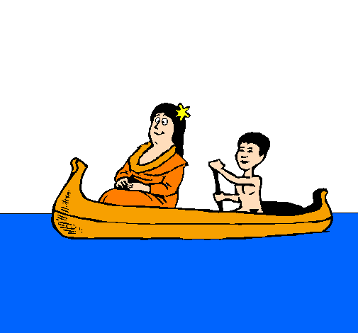 Dibuix Mare i fill en canoa  pintat per xavier   m