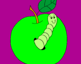 Dibuix Poma amb cuc pintat per MERITXELL