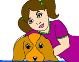 Dibuix Nena abraçant al seu gos  pintat per joan