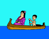 Dibuix Mare i fill en canoa  pintat per iria maymo
