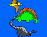 Dibuix Tres classes de dinosauris  pintat per MARTI  CAPEL