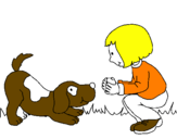 Dibuix Nena i gos jugant  pintat per JI LAN CODINA CABALLERIA