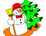 Dibuix Ninot de neu i arbre nadalenc  pintat per ninornadal