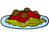 Dibuix Espaguetis amb carn pintat per eva