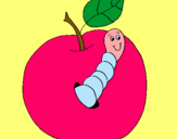 Dibuix Poma amb cuc pintat per poma