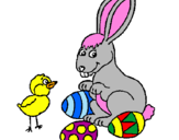 Dibuix Pollet, conillet i ous pintat per sira