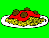 Dibuix Espaguetis amb carn pintat per espagetis
