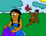Dibuix Mare i fill maies pintat per corriendo por el campo
