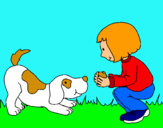 Dibuix Nena i gos jugant  pintat per Emi